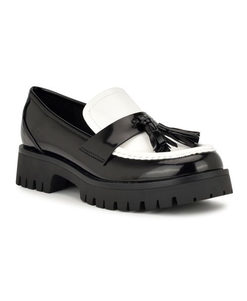Women's Garry Round Toe Slip-On Casual Loafers - Black, White Patent
