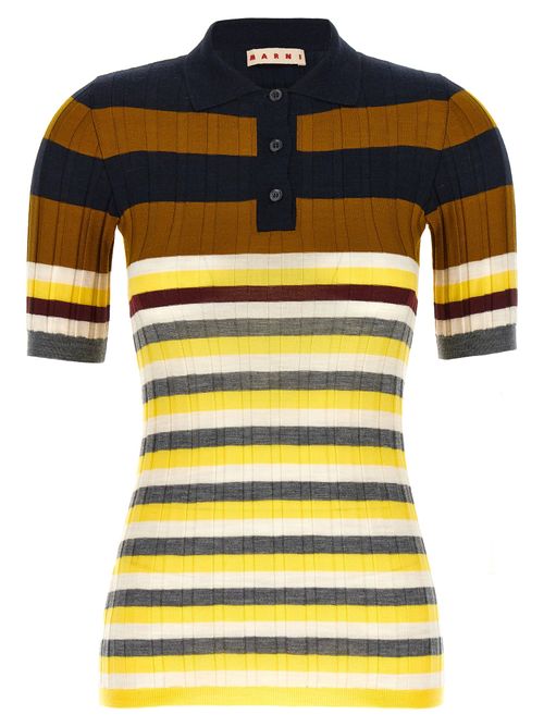 Virgin Wool Striped Polo Shirt — Navy