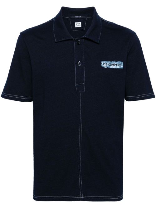 Logo-embroidered cotton polo shirt - Blue