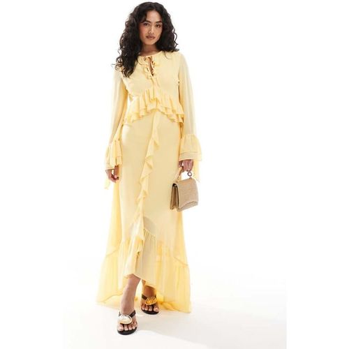 Tfnc Womens chiffon maxi dress with frill detail in pale yellow