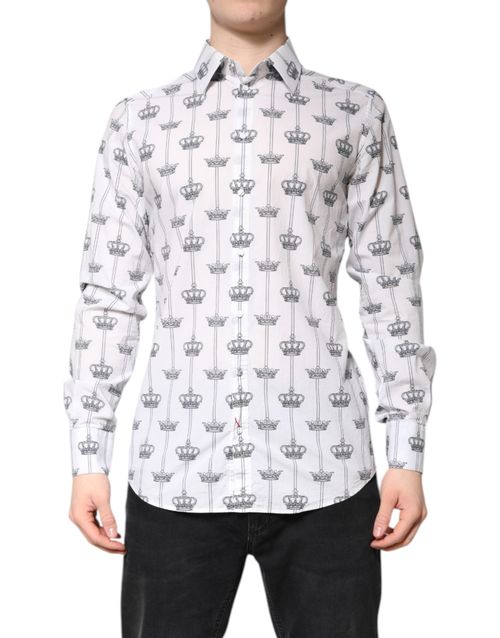 Crown-Jacquard Cotton Shirt — White