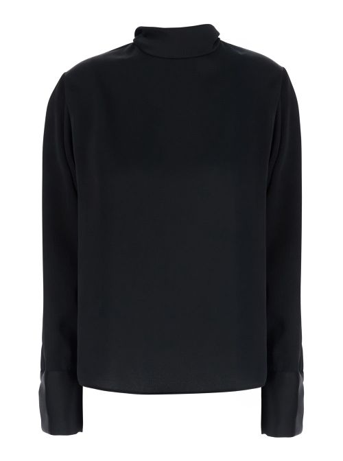 High-Neck Satin Blouse — Black