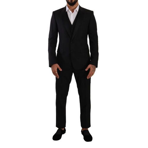 Virgin Wool Three-Piece Pant Suit — Black