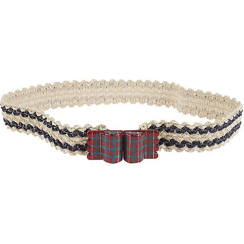 Exquisite J Striped Raffia Belt