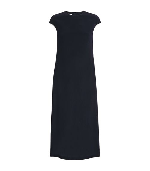 Silk Shirred Midi Dress