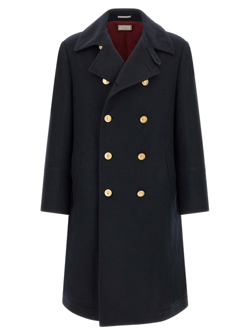 Pure Cashmere Double-Breasted Coat — Navy