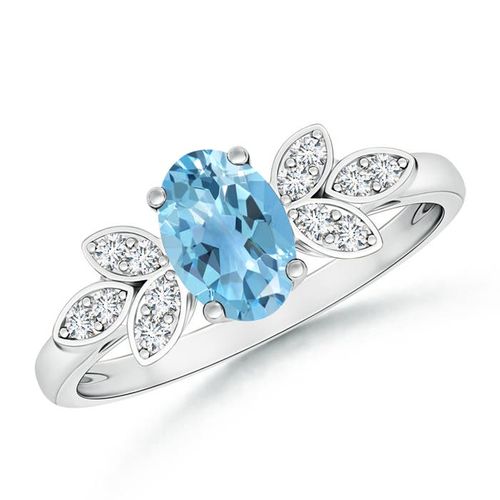Angara 0.95 Carat Vintage Style Oval Swiss Blue Topaz Ring with Diamond Accents in Platinum
