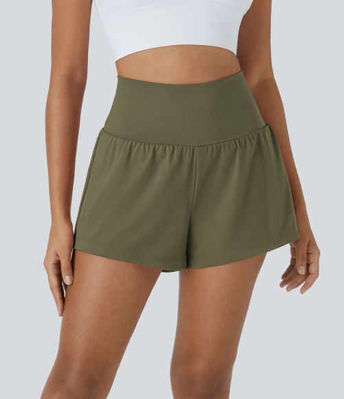 SoftlyZero™ Airy Super High Waisted Cool Touch Yoga Shorts with Pockets Gym Short - Withered Green