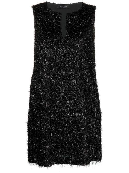Metallic-threading fringed minidress - Black