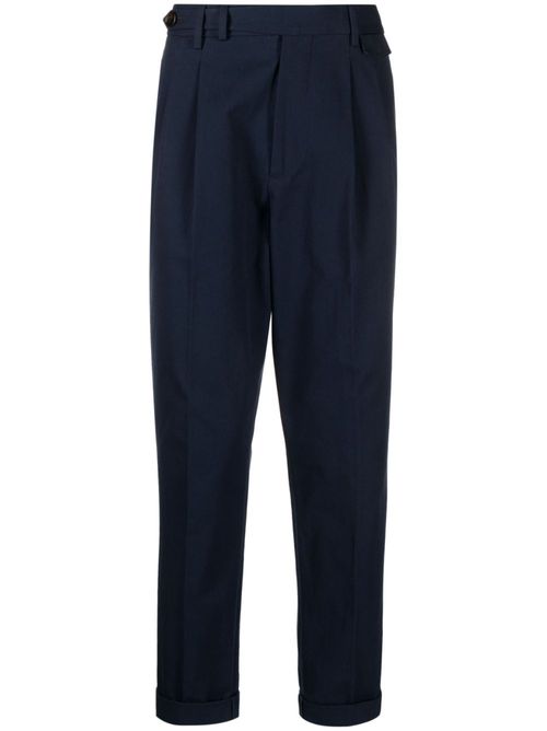 Pleated cotton tailored trousers - Blue