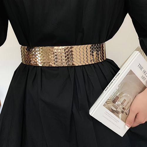 TEMU Waist Cover Women's Wide Edition Summer Versatile Decorative Suit With Skirt Belt New Elastic Black Non Perforated Belt Suitable For Daily
