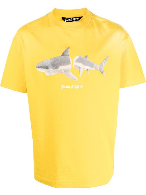 Shark-print cotton T-shirt - Yellow