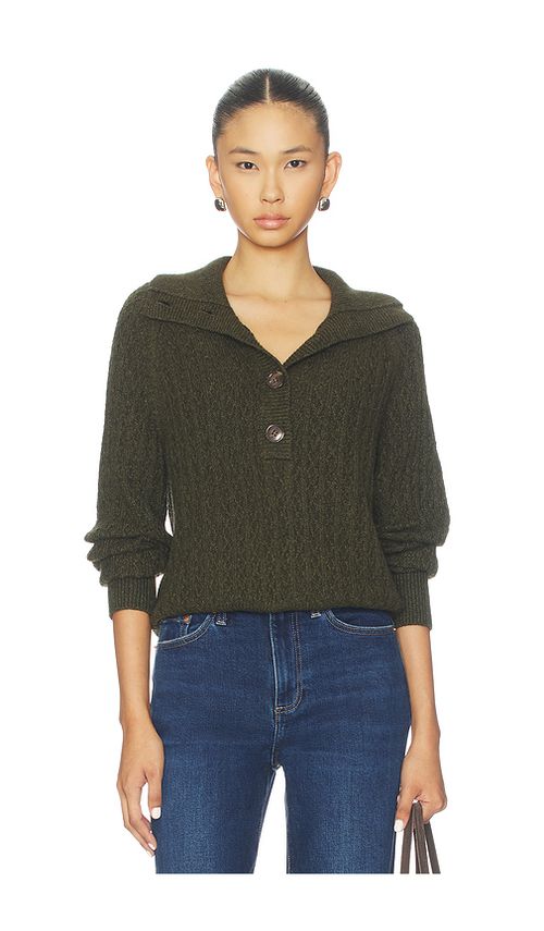 Varley Bridget Half Button Sweater in Olive. L. Also in M, S