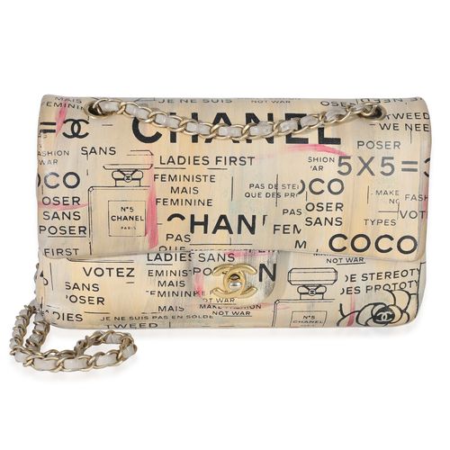 Newspaper Print Lambskin Medium Double Flap Bag