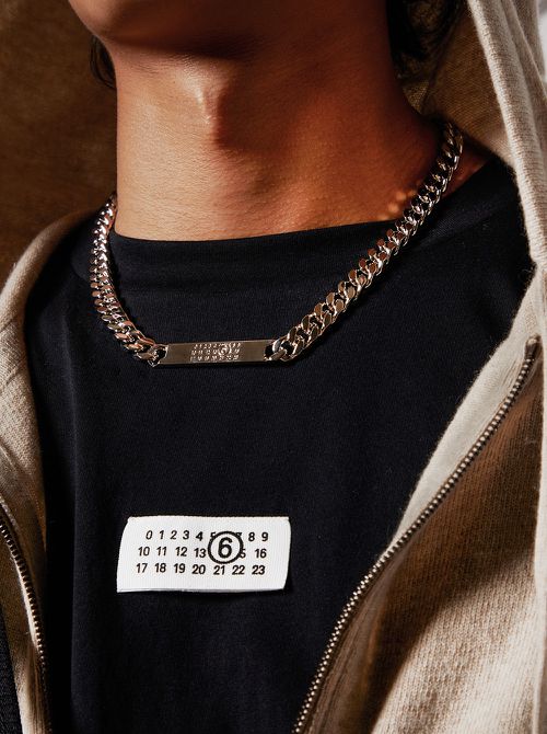 Minimal Logo Id Tag Curb Necklace Polished Palladio