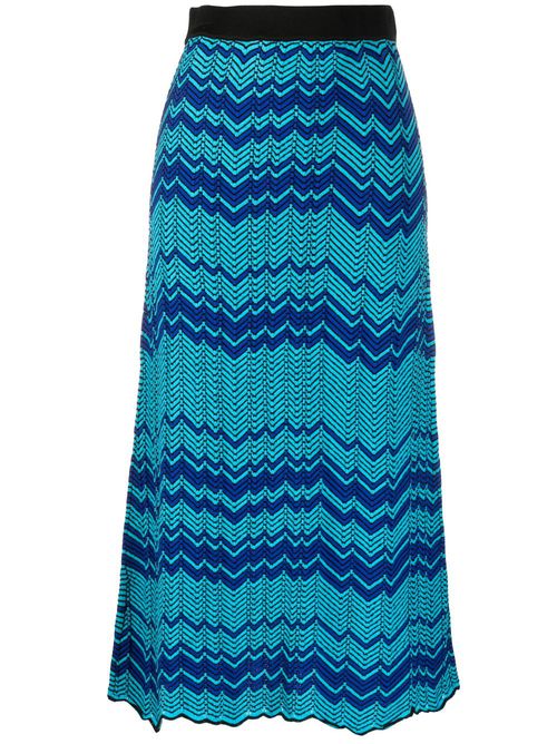 Palm zigzag pattern midi skirt - Blue