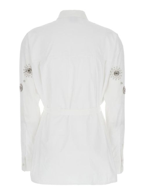 'Carley' White Shirt With Front Bow Detail And Front Crystal Embellishments In Cotton Woman