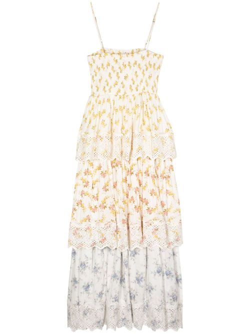 Floral-print layered midi dress - White