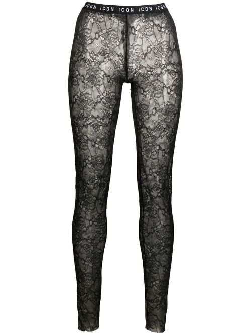 Lace logo-waistband leggings - Black