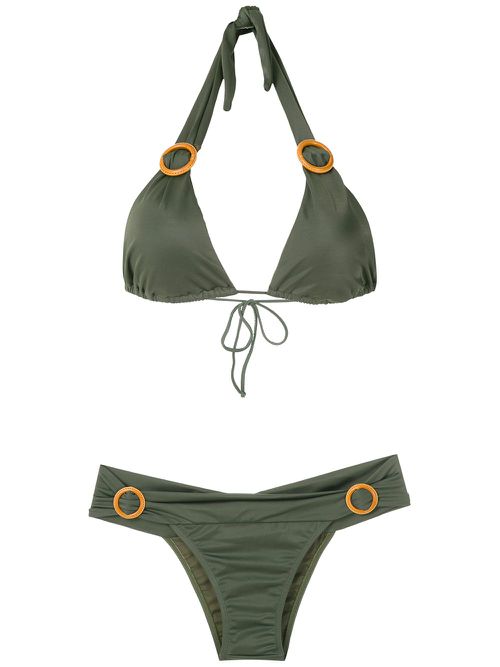 Ring-embellished bikini set - Green