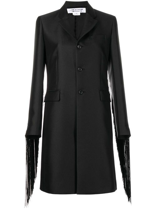 Fringe-sleeve single-breasted coat - Black