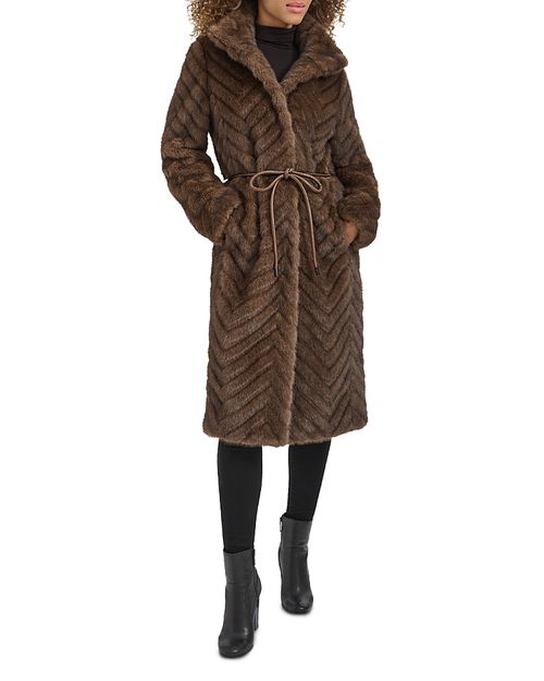 Grooved Faux Fur Coat
