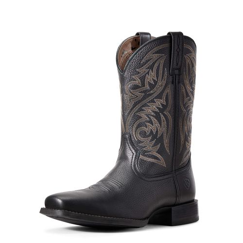 Men's Sport Herdsman Western Boots in Black Deertan Leather, D Medium Width