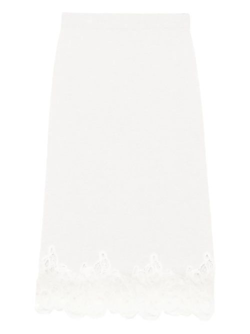Lace-Trimmed Wool-Blend Skirt — White