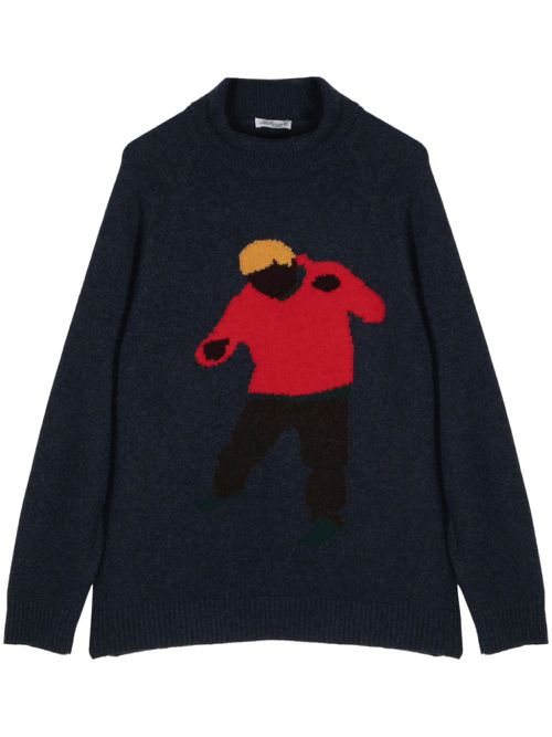 Intarsia-knit wool jumper - Blue