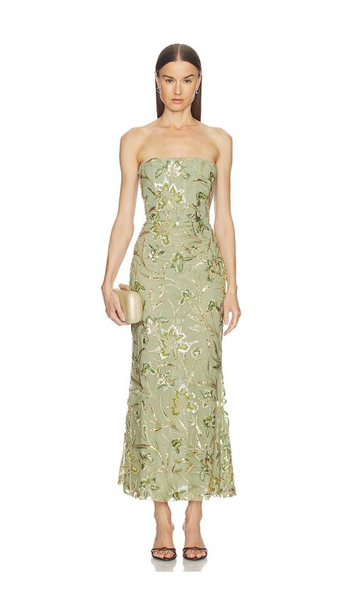 SAU LEE Sable Dress in Sage,Metallic Bronze. 6. Also