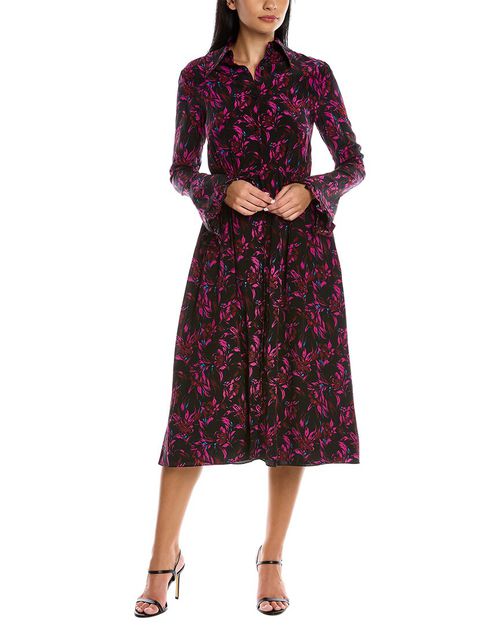 Ruffle Cuff Silk Shirtdress