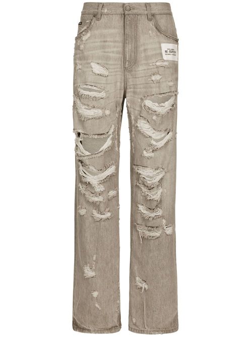 Distressed straight-leg jeans - Grey
