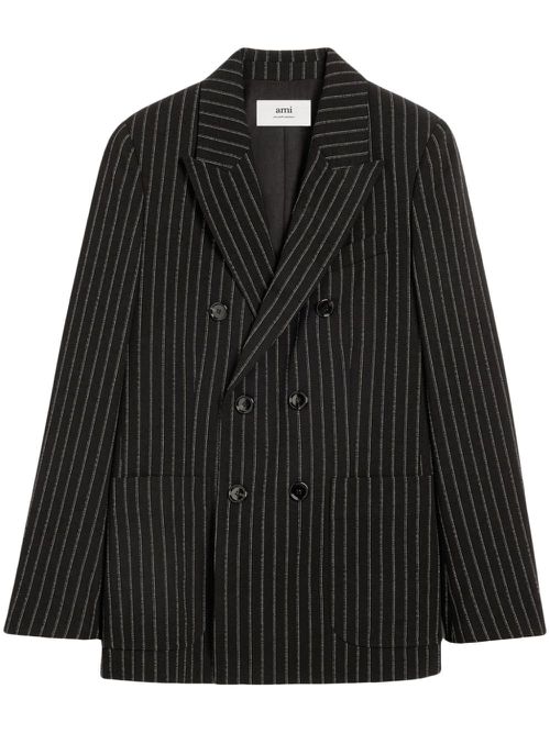 Pinstripe-print double-breasted blazer - Black