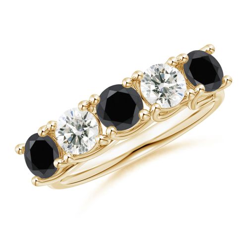 Angara 1.5 Carats Half Eternity Five Stone Enhanced Black and White Diamond Wedding Ring in 18K Yellow Gold