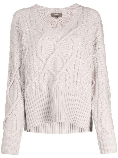V-neck cable-knit jumper - Grey
