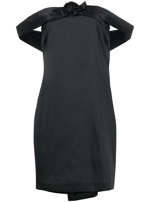 Floral-appliqué off-shoulder dress - Black