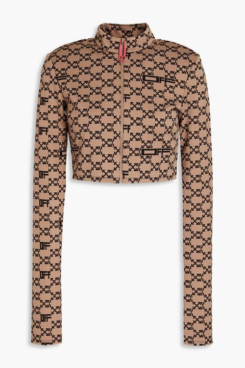 Cropped jacquard-knit track jacket - Neutral - IT 40