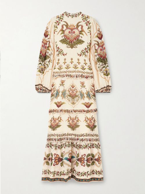 chinese dress ladies Cream Matia Print V Neck Maxi Serene Dress – SABO main image 0