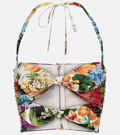 Cutout floral cotton crop top