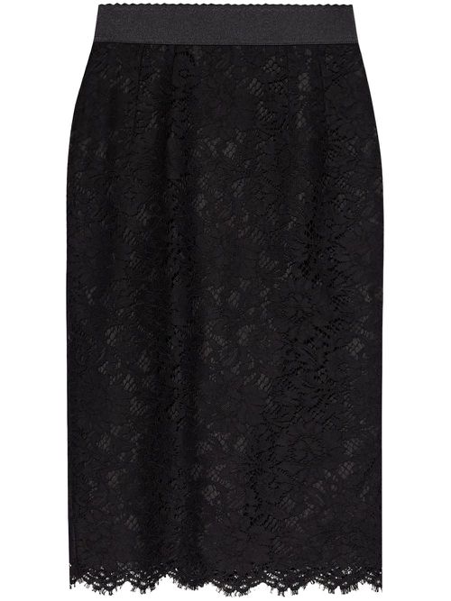 Lace-panel midi skirt - Black