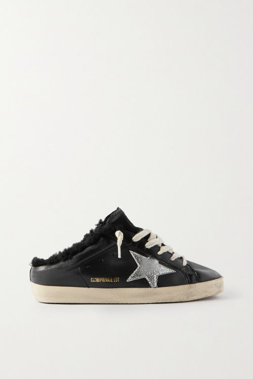 Super-star Sabot Distressed Shearling-lined Leather Slip-on Sneakers