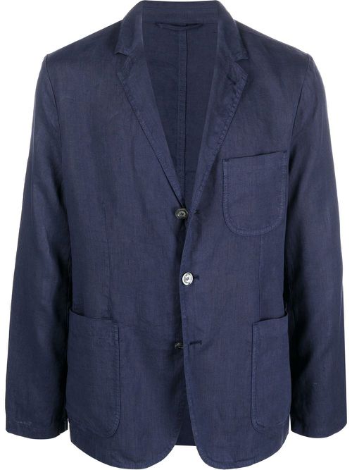 Single-breasted linen blazer - Blue