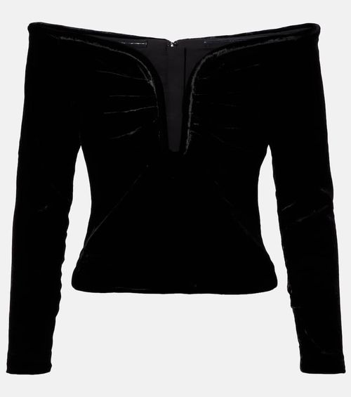 Off-shoulder velvet top