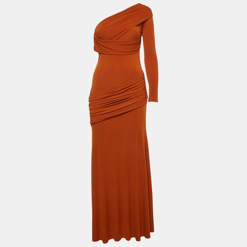 Chats By C. dam Orange Jersey Knit Pansy Asymmetric Maxi Dress