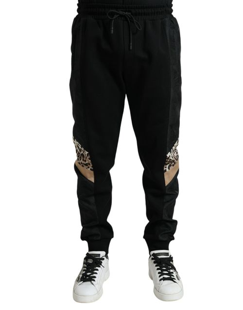 Leopard-Panel Stretch Joggers — Black