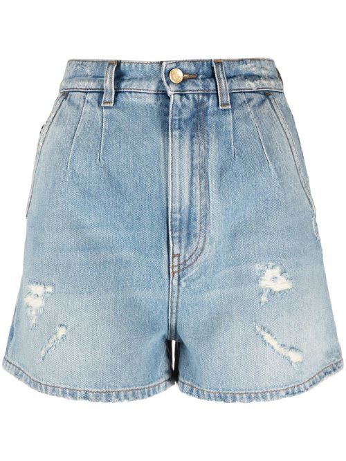 High-waisted denim shorts - Blue