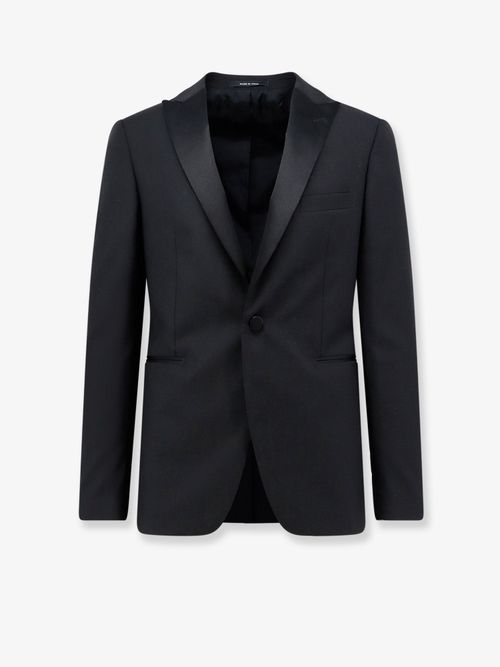 Satin Peak Lapel Tuxedo Blazer — Black