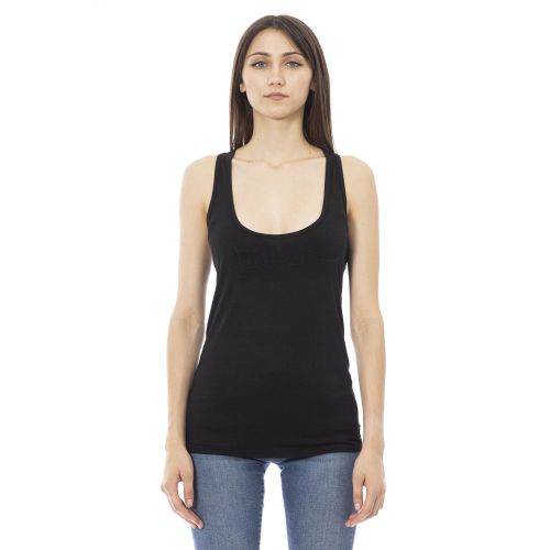 Rhinestone-Logo Viscose Tank Top — Black
