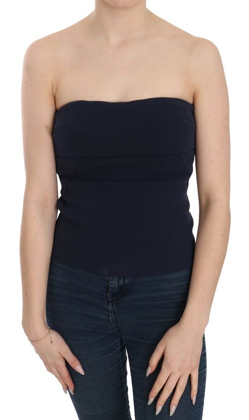 Strapless Tube Cotton Blouse — Navy