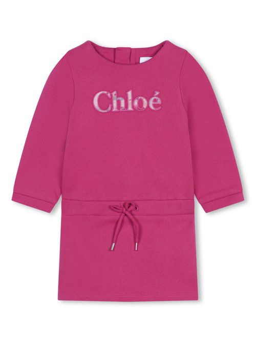 Logo-embroidered cotton dress - Pink